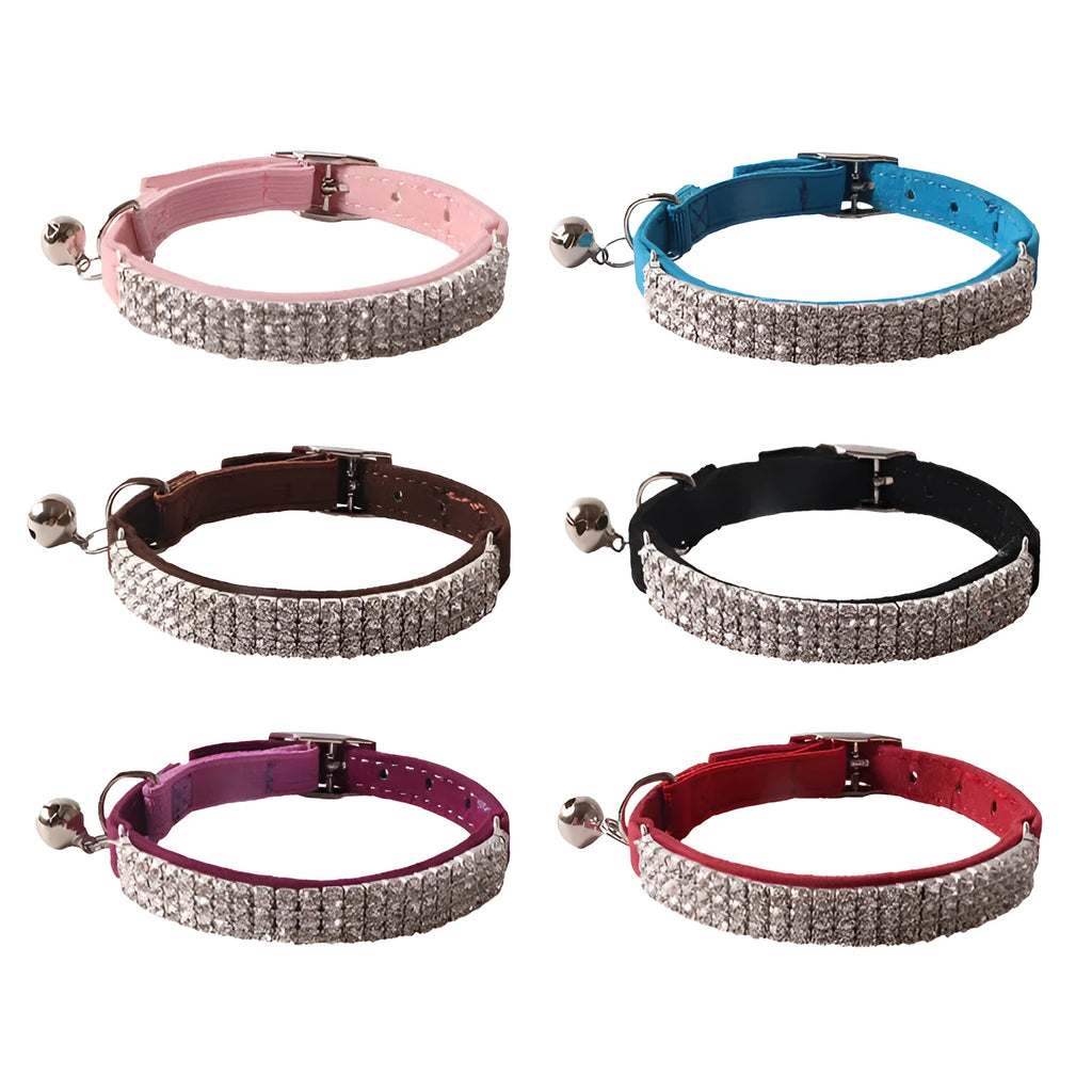 Elastic buckle cat collar in six colours with soft flocking material