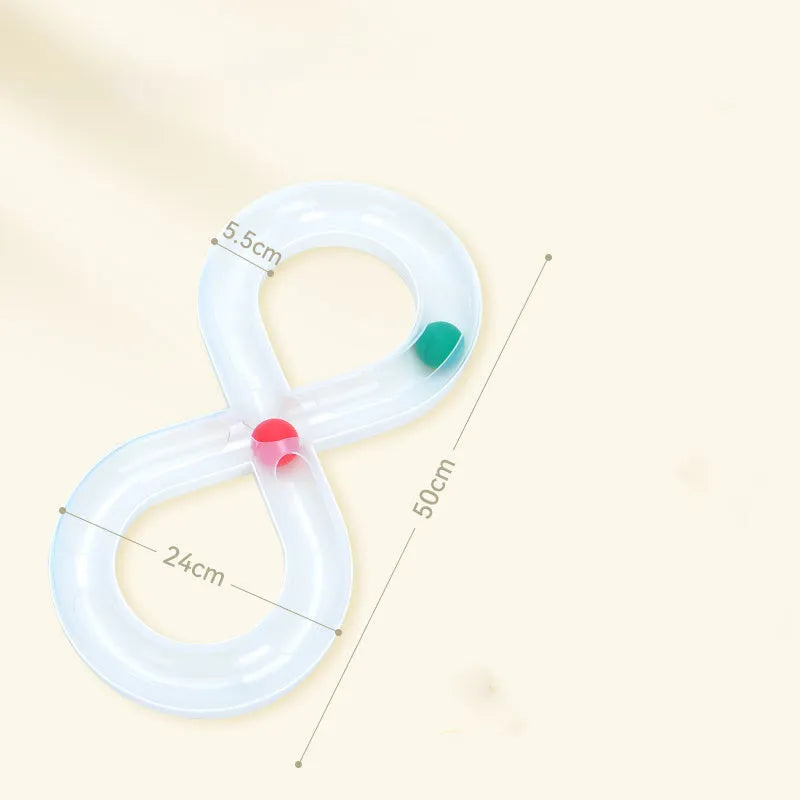 Blue and white cat turntable track toy with self-rotating ball and teasing stick