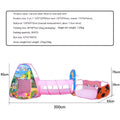 Three-piece children's play tent centre with integrated ball pool and tunnel in colourful cartoon design