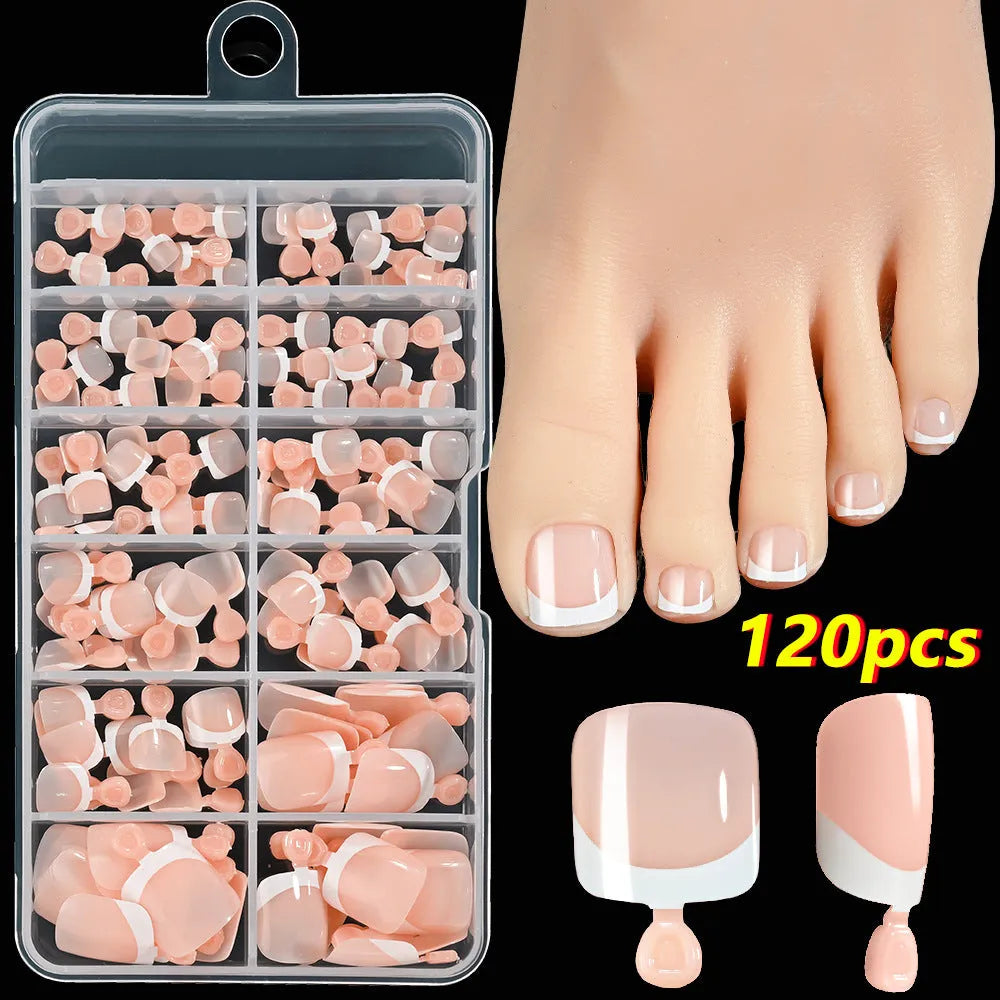 120 piece French white edge short square artificial nail tips in nine nude colours