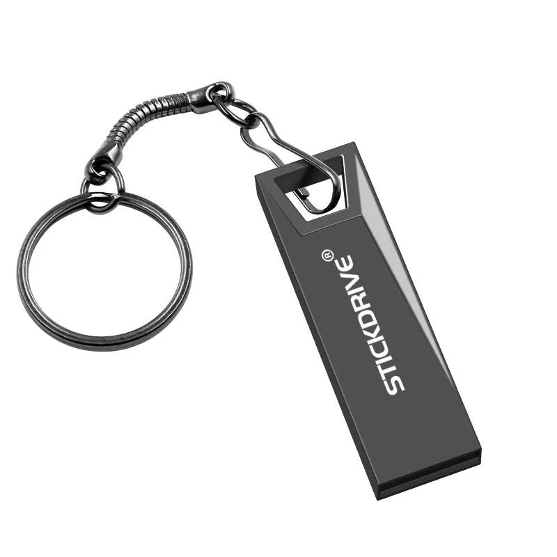 Metal USB flash drive on necklace chain in black or silver with capacity options to 128GB