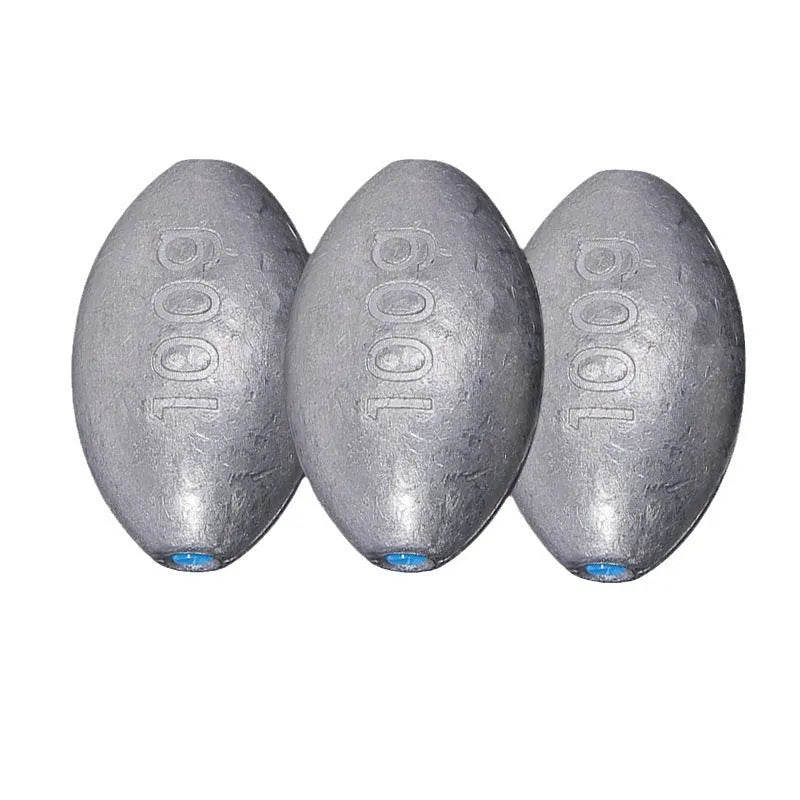 Sea fishing olive lead sinker with plastic core, rugby shape, and textured scale surface