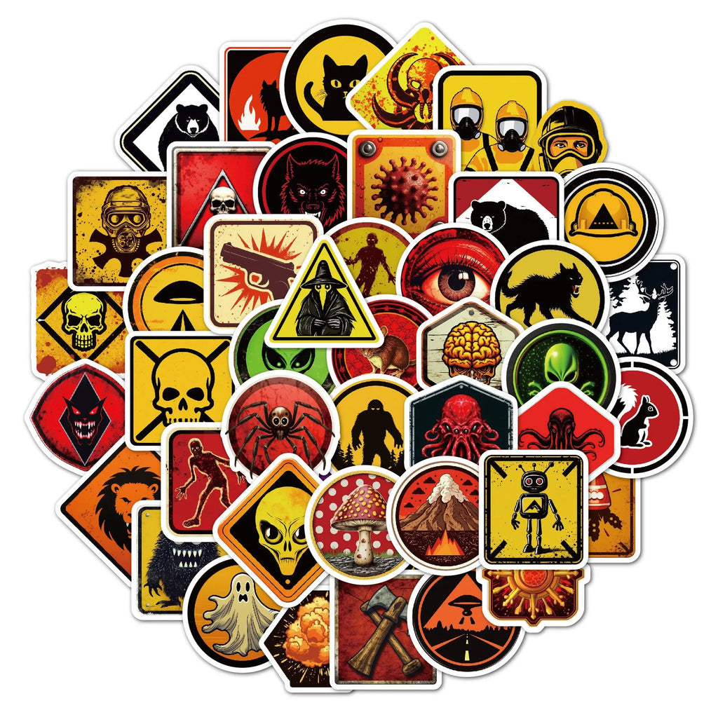 Waterproof warning stickers for motorcycle helmets with graffiti-style slogans on bright PVC material