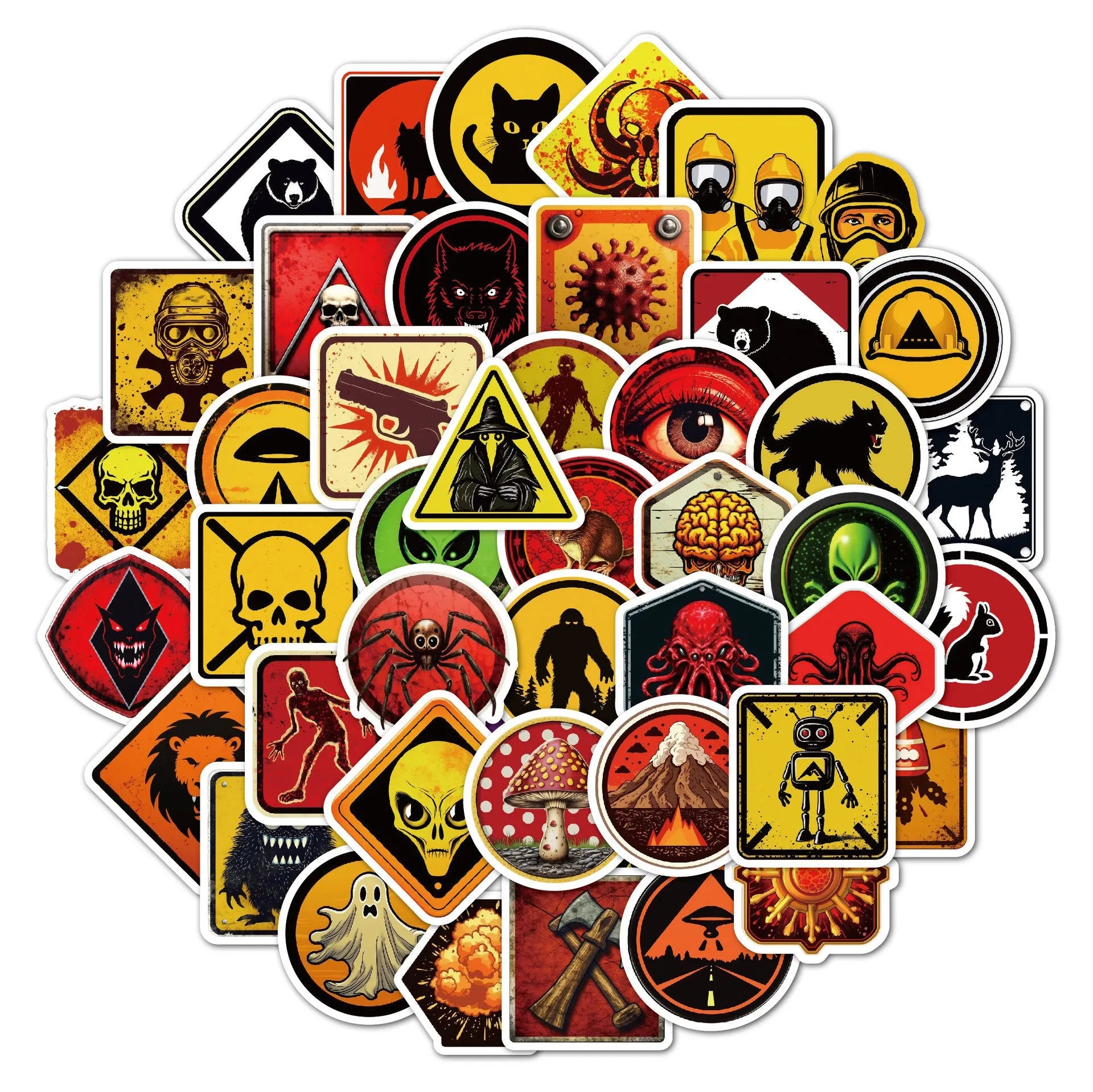 Waterproof warning stickers for motorcycle helmets with graffiti-style slogans on bright PVC material