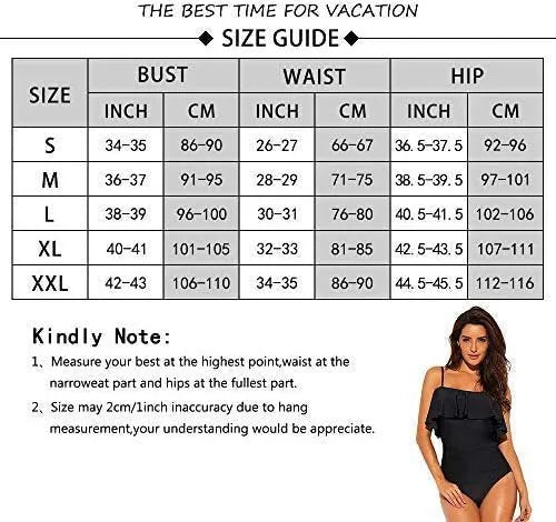 Black one-piece swimsuit with ruffled tube top straps and a cut-out design.