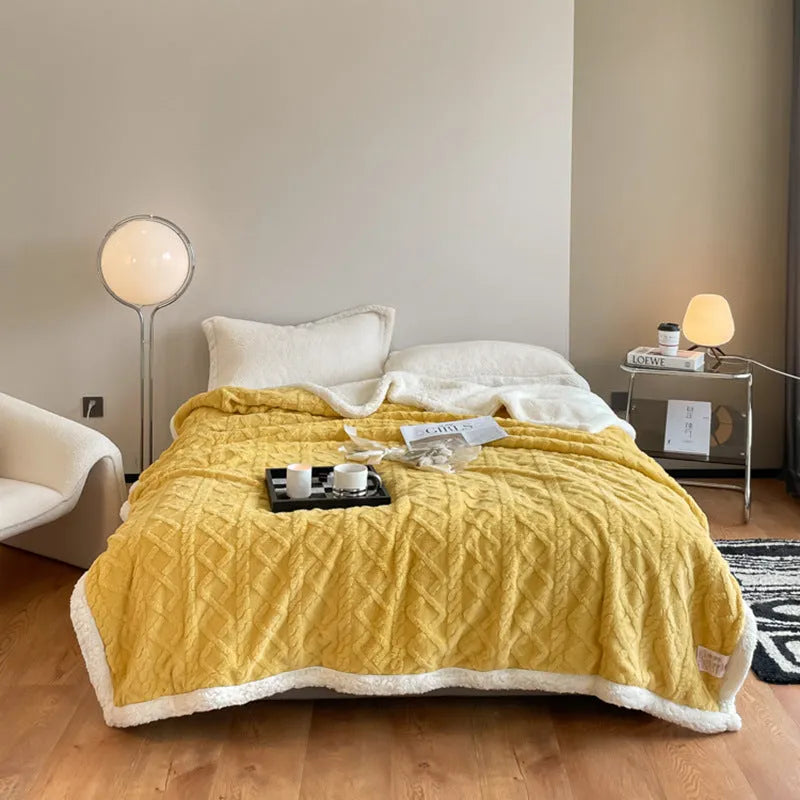 Polyester thermal flannel blanket in beige colour, sized 180cm by 200cm for winter warmth.