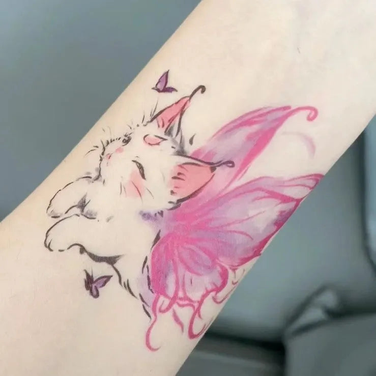 Angel cat pattern temporary tattoo sticker sheet 11x7.8cm on white background