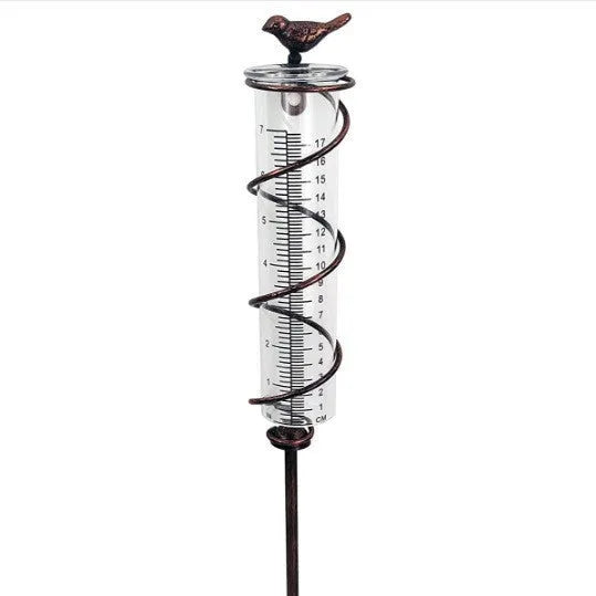 Cast iron bird decorative glass hyetometer rain gauge for garden rainfall measurement