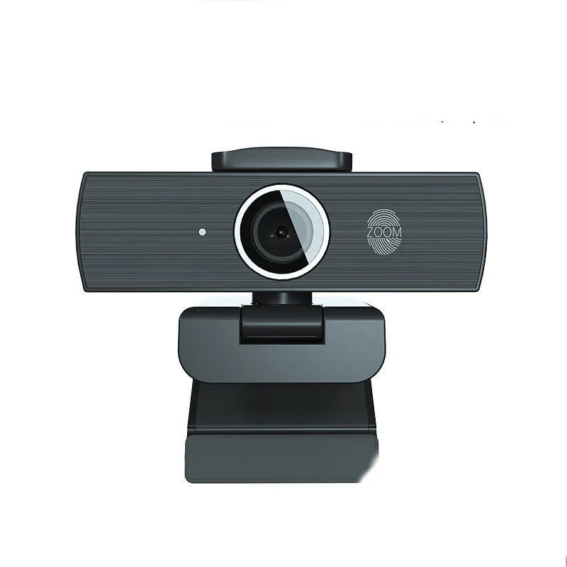 Black USB computer webcam with magnetic privacy cover for 4K video conferencing
