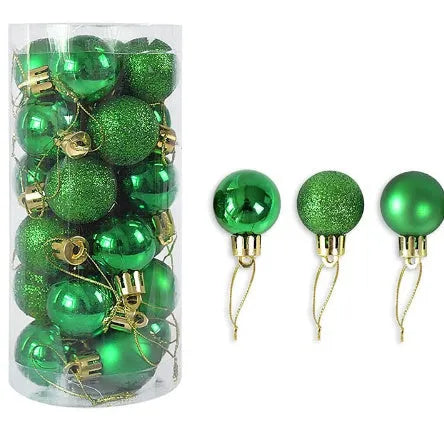Gold, red, silver, blue, pink, purple, green, lake blue, bronze, and rose red 3cm electroplated Christmas tree baubles.