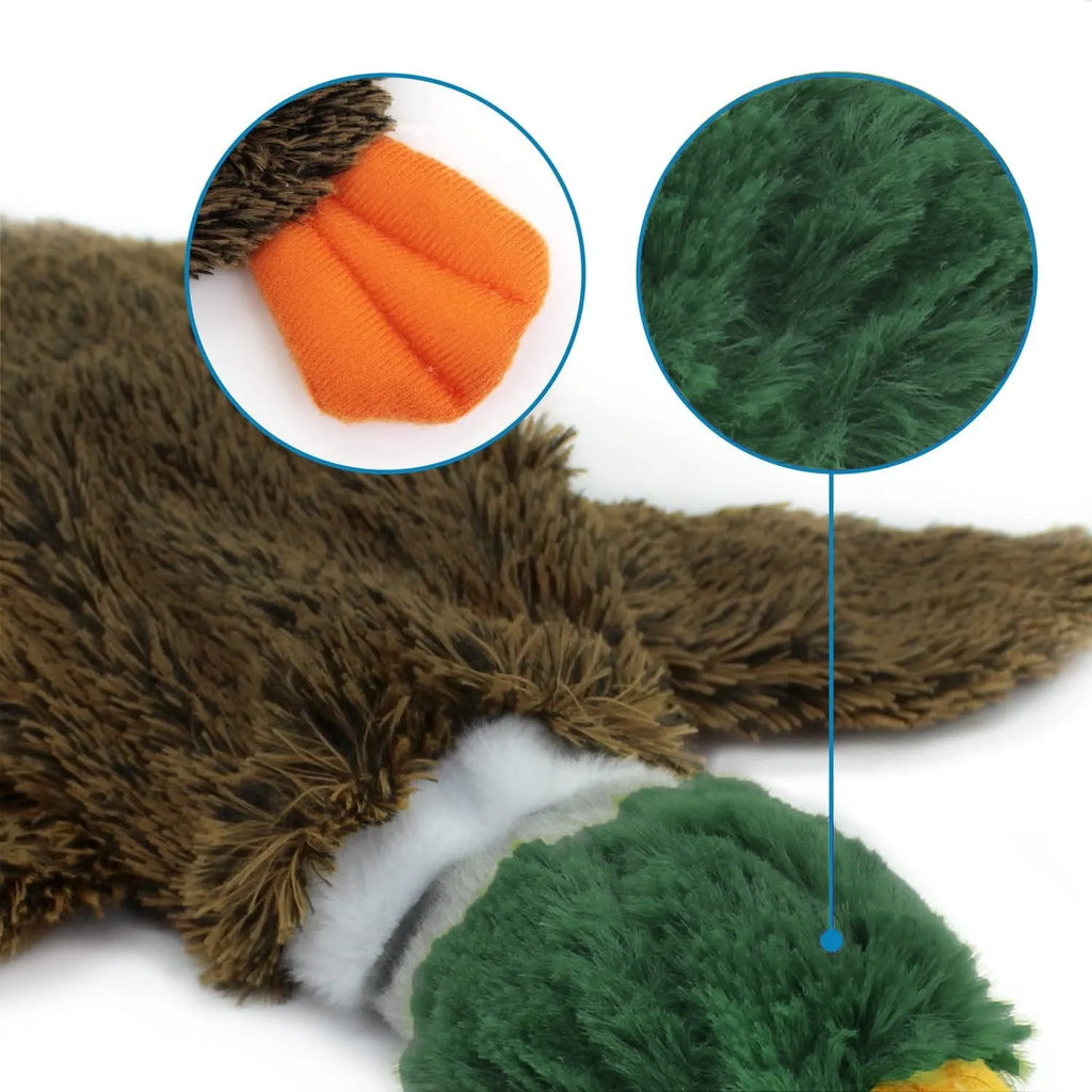 Green wild duck design stuffless squeaky dog toy with bottle insert cavity
