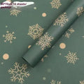 Christmas Kraft paper gift wrap sheets with red and green ink printed cartoon designs including polka dots, snowflakes, and Christmas trees