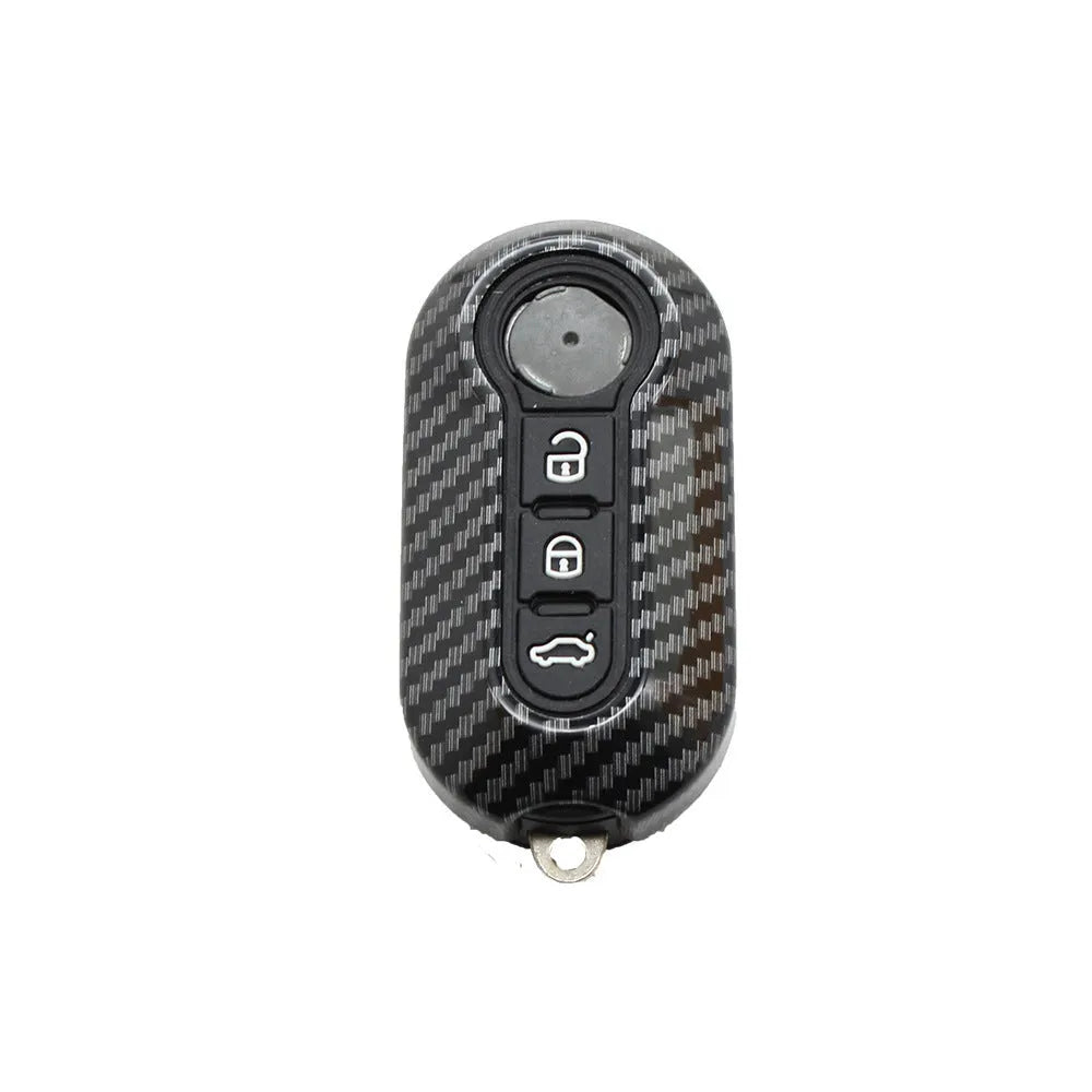 Fiat 500 Boyue Ottimo Viaggio car remote key shell in ABS plastic, shown in black, red, and dark blue colours.