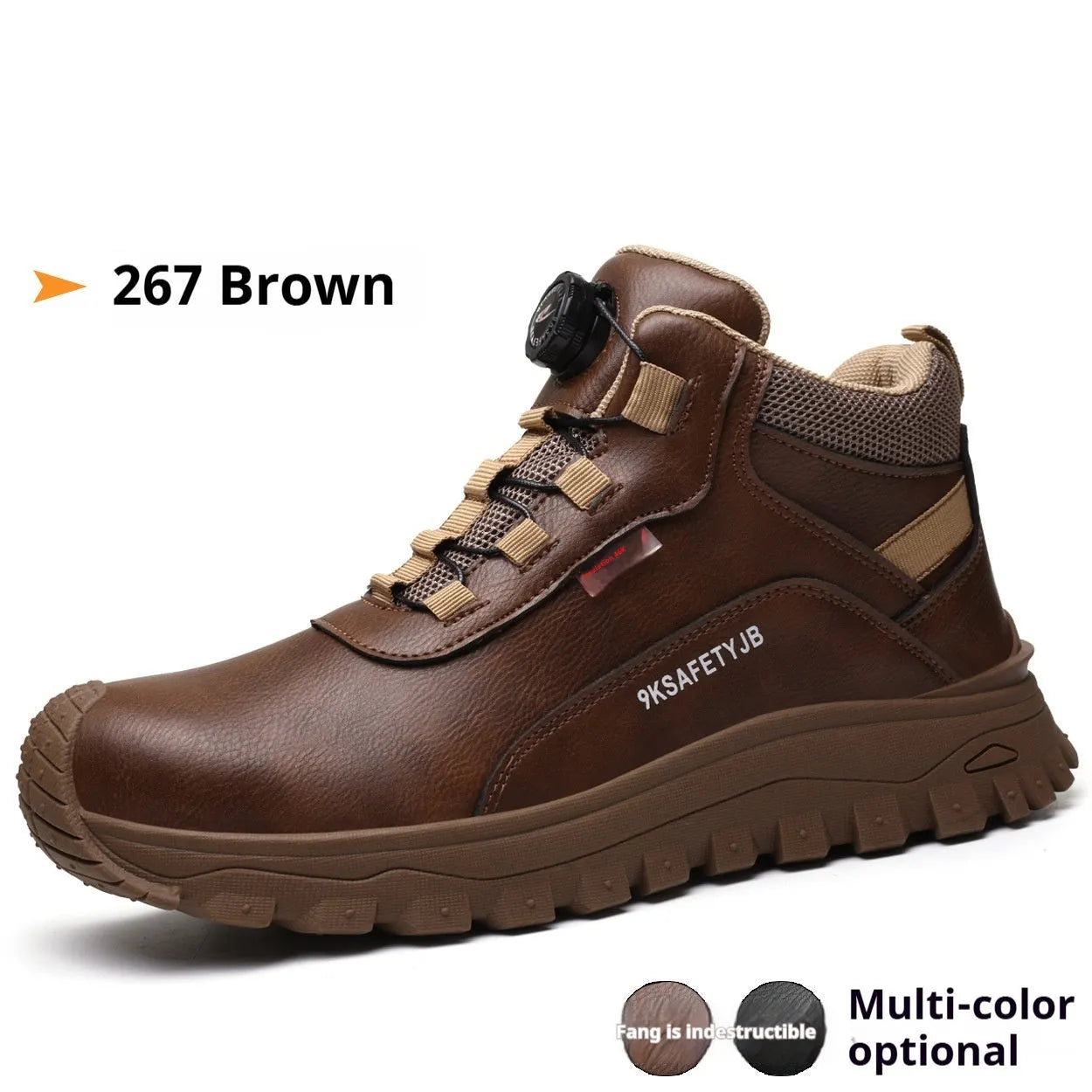 Flyknit safety work shoes with leather upper and rubber sole in multiple colours