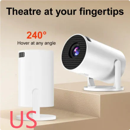 White portable mini wireless HD projector for home cinema use.