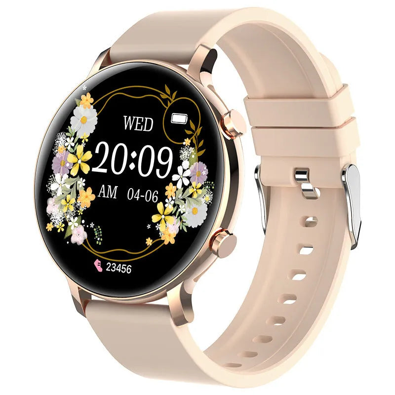 Stainless steel Bluetooth calling smartwatch with genuine leather strap showing screen display