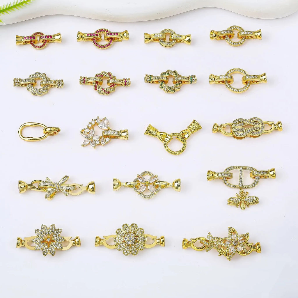 Small gold electroplated chain buckle clasp for DIY jewellery making on white background