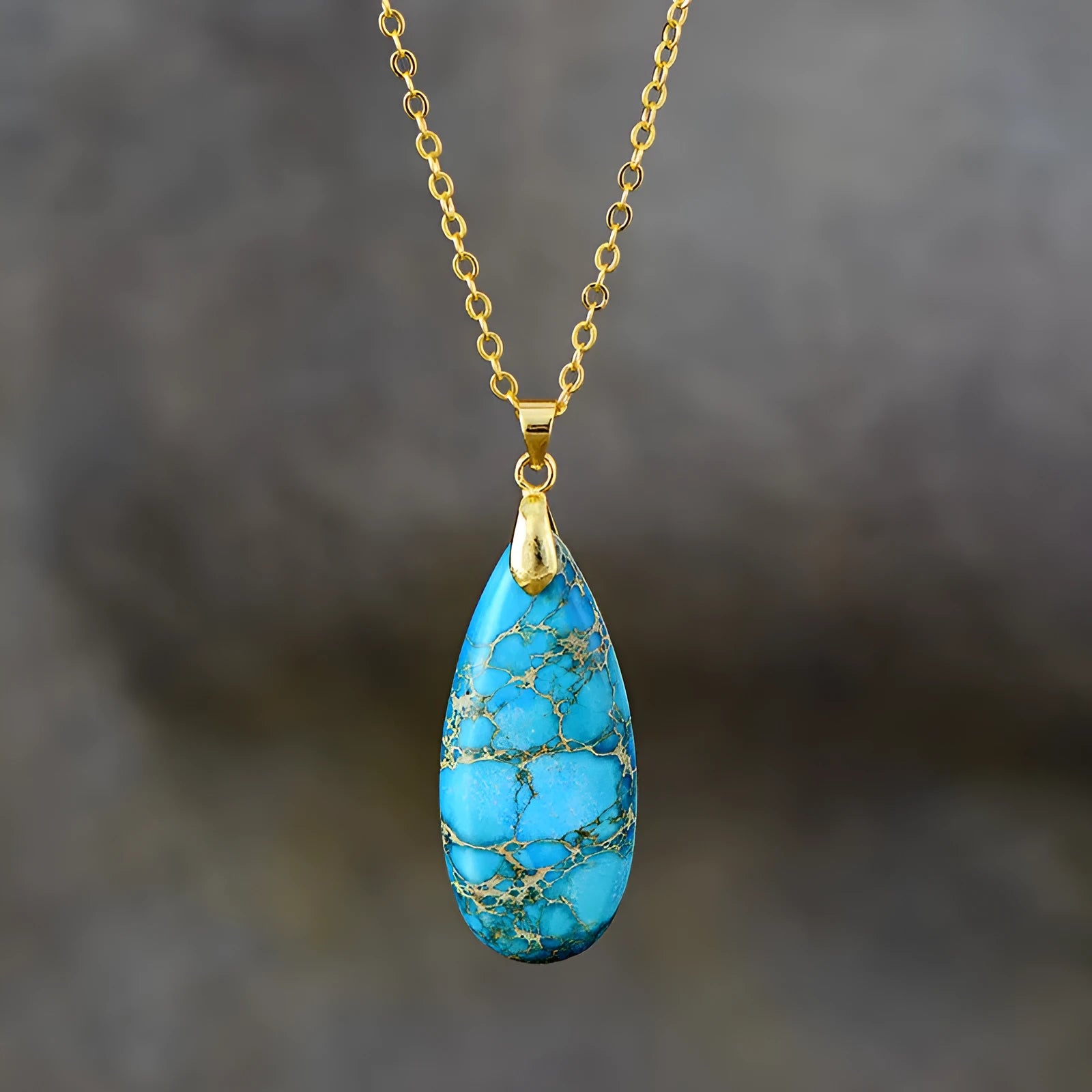 Emperor stone water drop pendant necklace with 18K gold plating in various colour options.