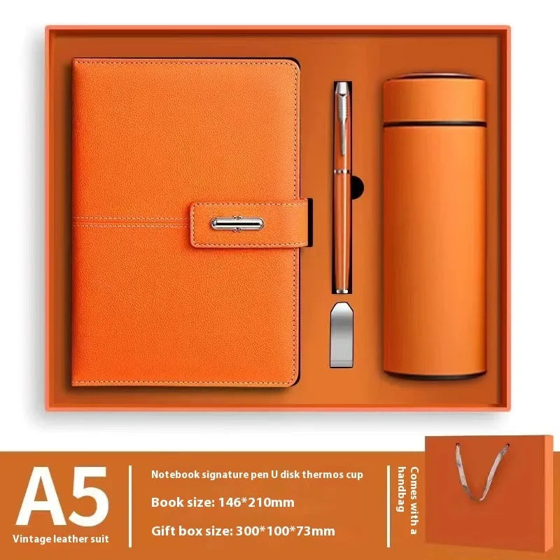 A5 notebook with PU leather cover in various colours including black, red, green, blue, and orange