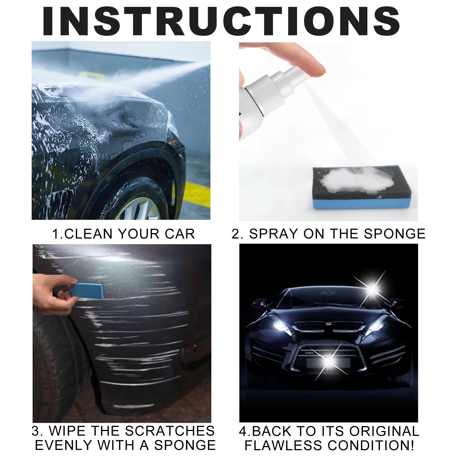 Car scratch repair spray can for paint surface renovation, available in 100ml, 50ml, and 30ml sizes.