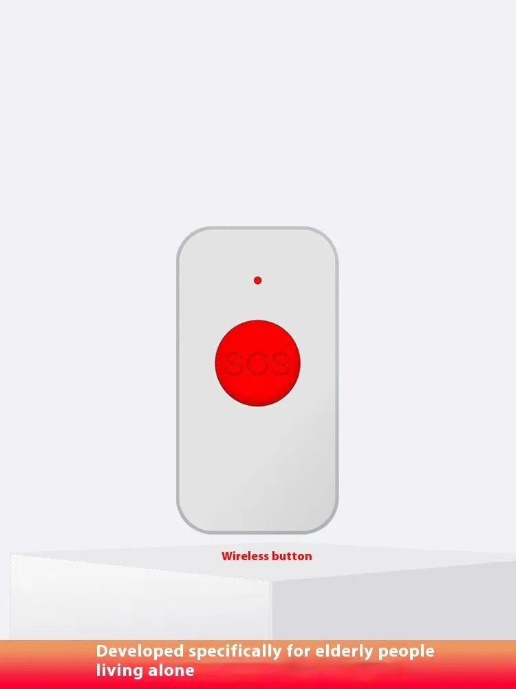White wireless emergency alert device with buzzer unit and three emergency call buttons for elderly safety