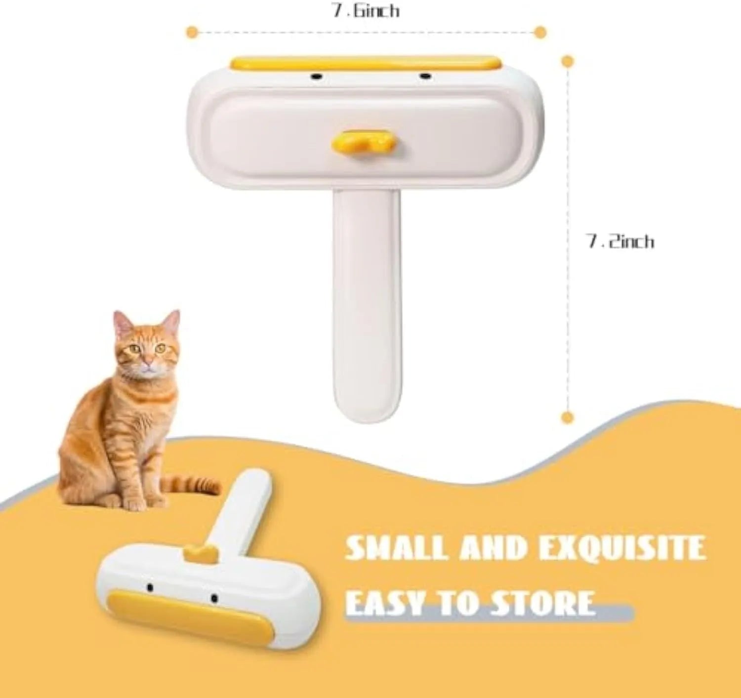 Yellow duck design portable pet hair remover brush with plastic handle and polyester bristles.