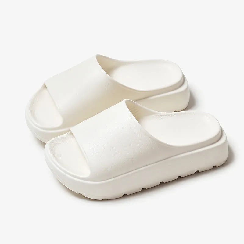 Women's thick soled beach slippers with fish mouth design in beige, black, khaki or rose red colours