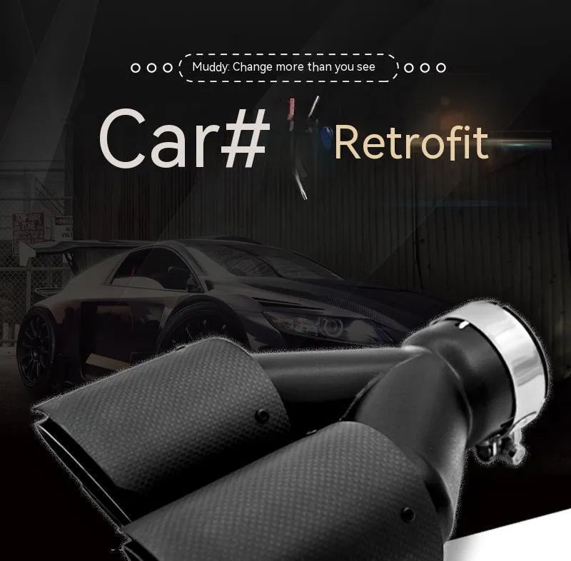Black carbon fibre car exhaust pipe with double outlet design and 250mm diameter