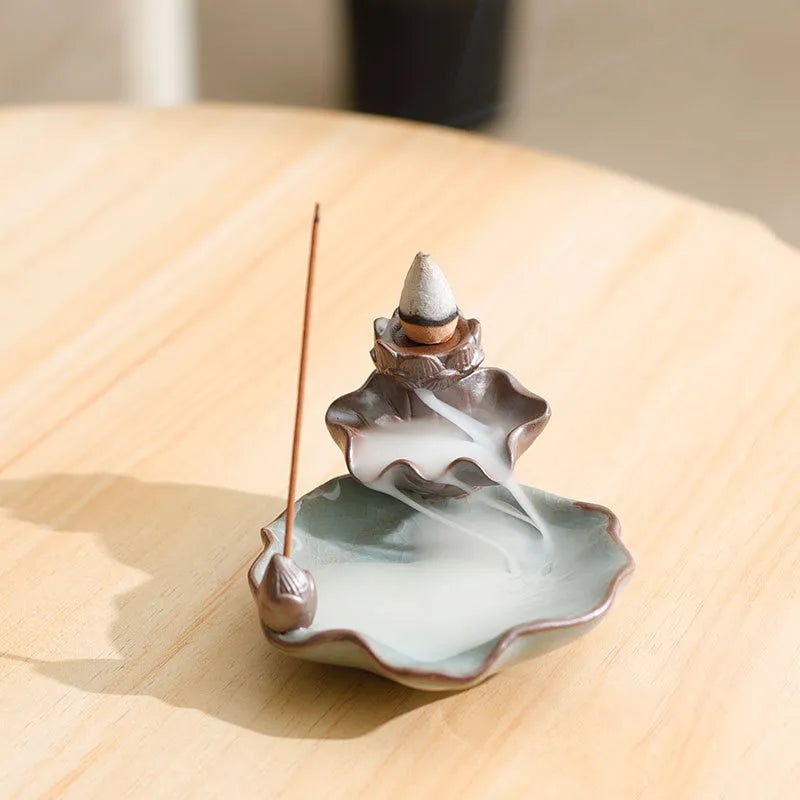 Ceramic reverse flow incense burner with Ge Kiln glazed patterns