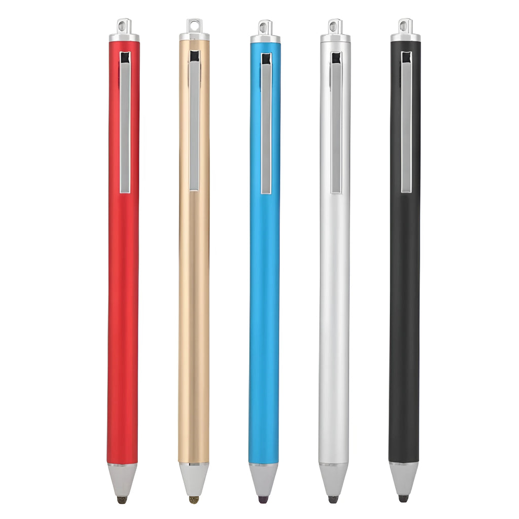 Metal fine tip stylus for tablet and phone touch screens in seven colour options