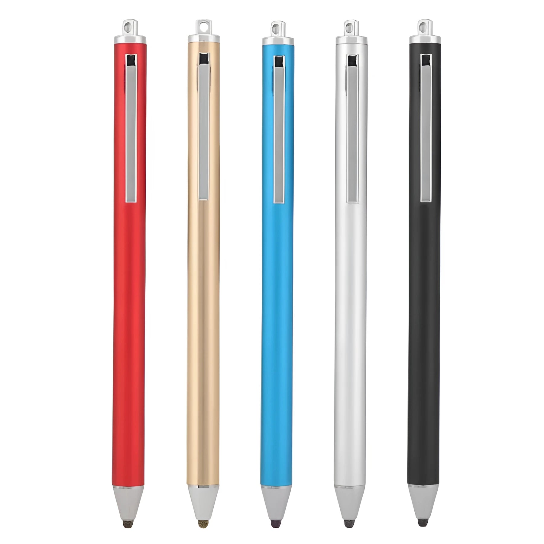 Metal fine tip stylus for tablet and phone touch screens in seven colour options