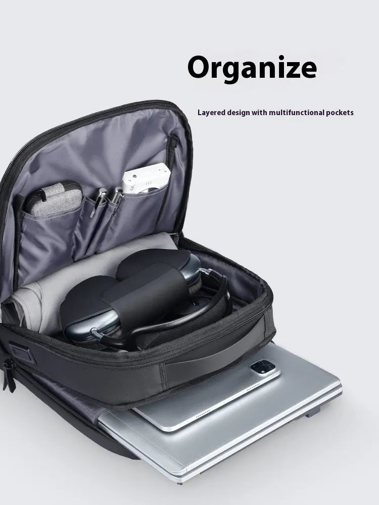 Graphite grey USB business backpack made from Oxford cloth with below 20L capacity