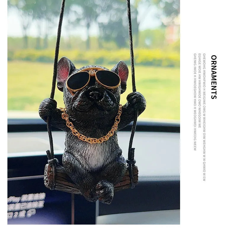 Resin bulldog cartoon car pendant ornament for rearview mirror in multiple colour options