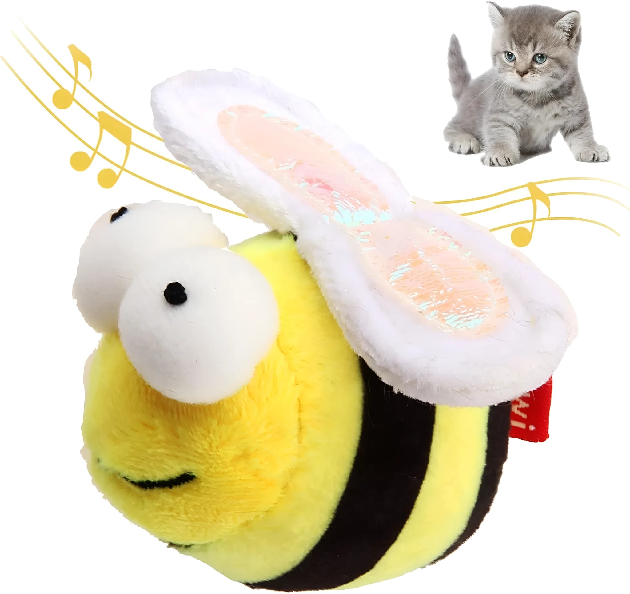 Yellow flannelette electronic bee-shaped cat toy with motion-activated squeaking functionality
