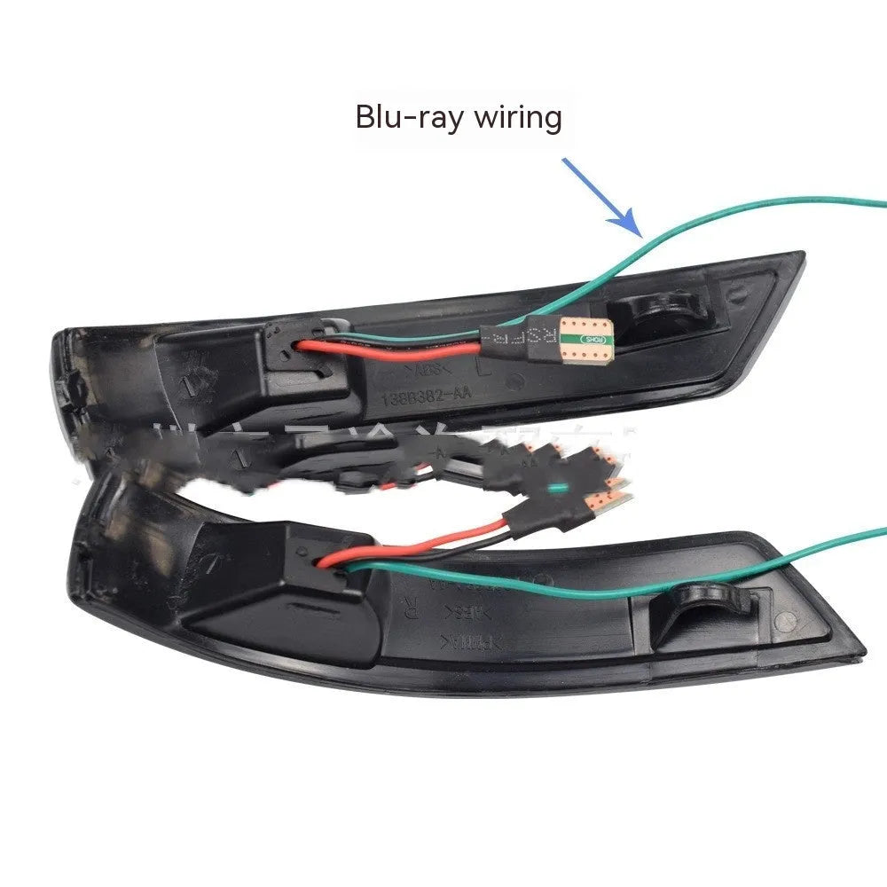 Ford Focus and Mondeo rearview mirror LED waterfall light in blue and yellow two-tone or single yellow.