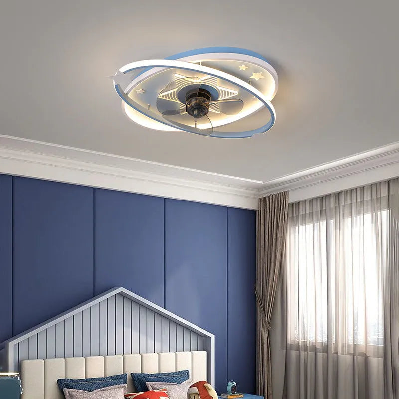 Modern children's bedroom ceiling fan light with acrylic shade and remote control