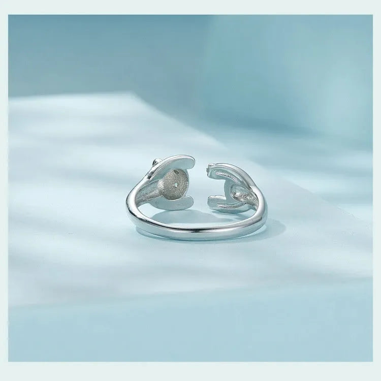 Sterling silver panda ring bracelet with adjustable opening and white gold plating