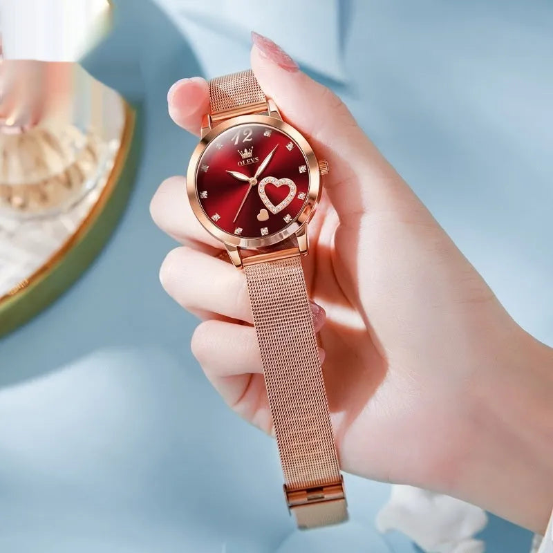 Rose shell alloy women's watch with mesh strap in six dial colour variations