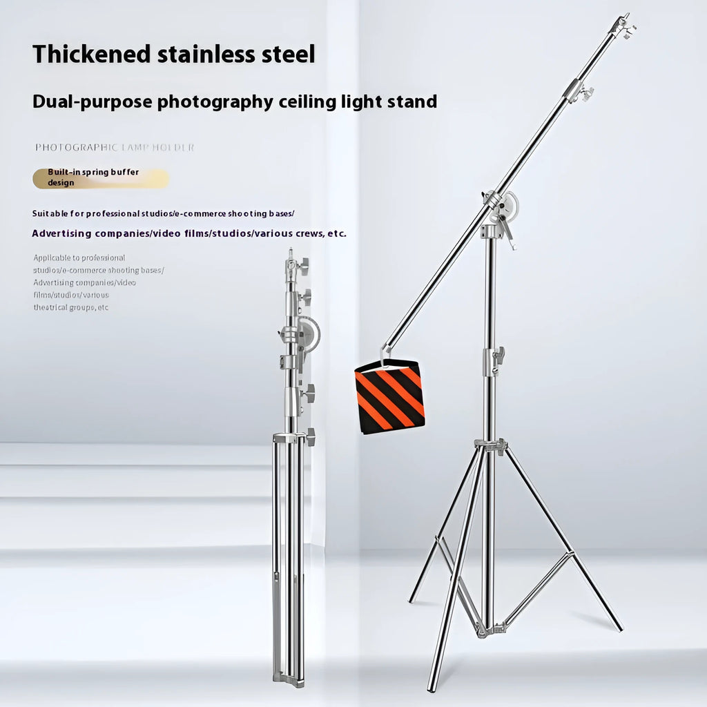 Silver stainless steel cross arm ceiling lamp rack with adjustable height for lighting equipment storage