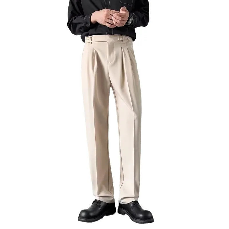 Men's straight loose fit suit trousers in apricot and black colours with Asian sizing options