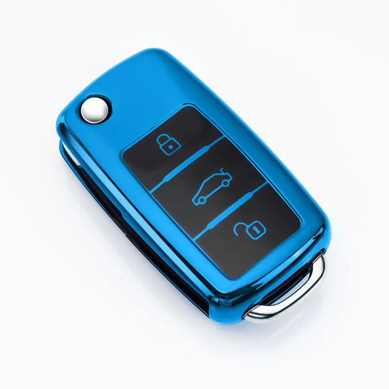 VW Model A folding car key case in TPU with Langham buckle, shown in four colour options