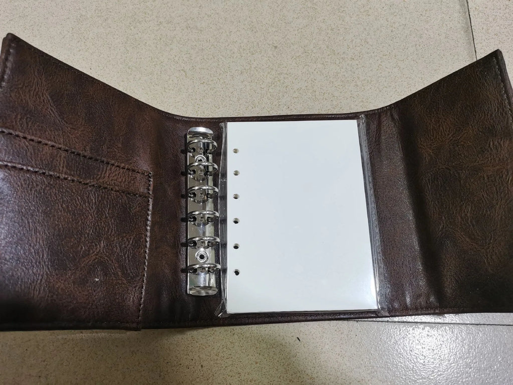 Brown retro leather buckle notebook with A7 size and loose-leaf binding