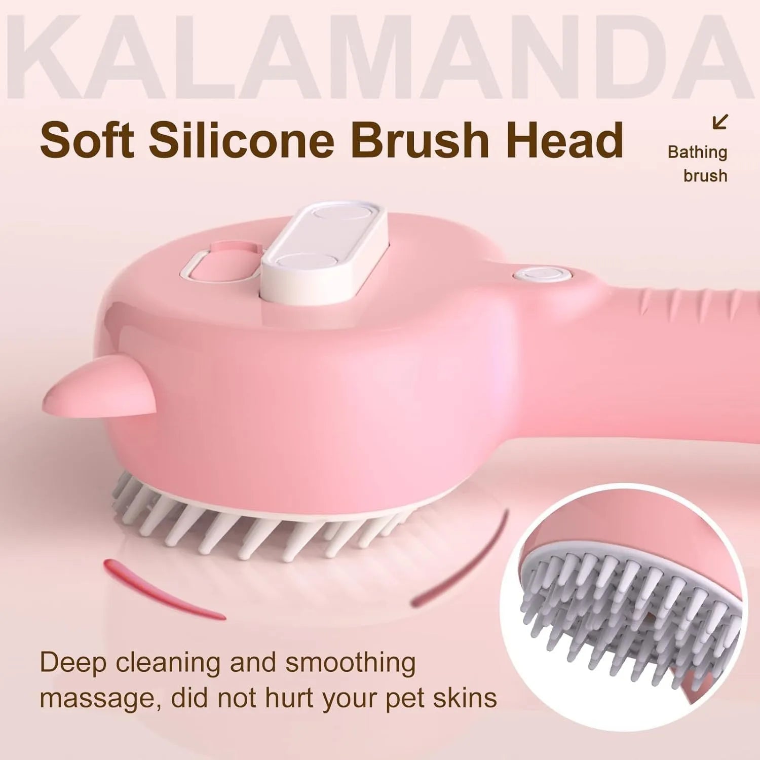 Blue cat steam brush with rubber bristles and misting function for pet grooming