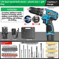 12V dual speed impact pistol drill and electric screwdriver set in plastic storage case