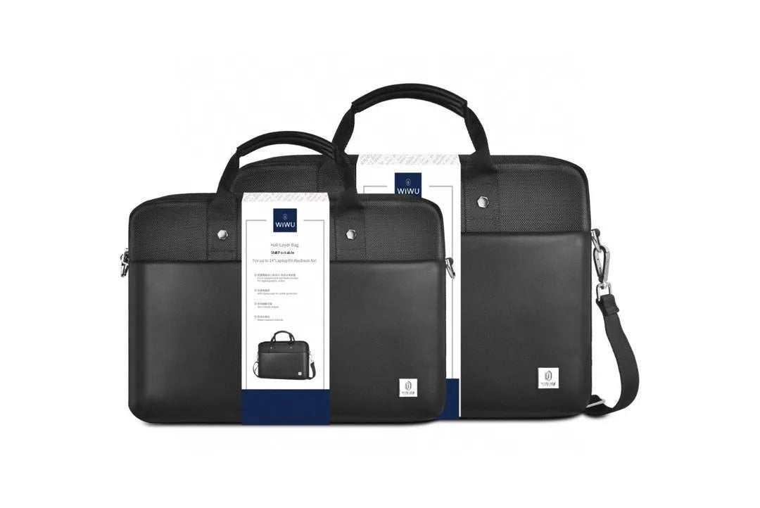 Black Oxford cloth laptop backpack showing multi-pocket interior and a lock on the front.