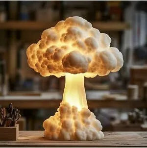 Mushroom cloud shaped modern art table lamp with USB power cable for decorative lighting.