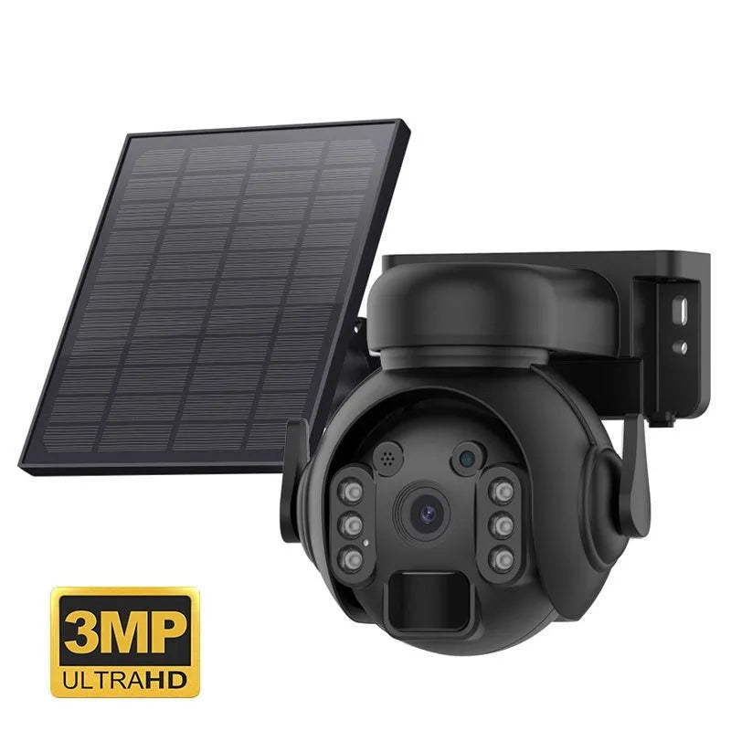 Solar-powered 3MP security camera with night vision in white, black or camouflage finishes