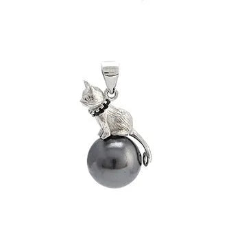 Sterling silver cat pendant necklace with electroplated finish on adjustable silver chain