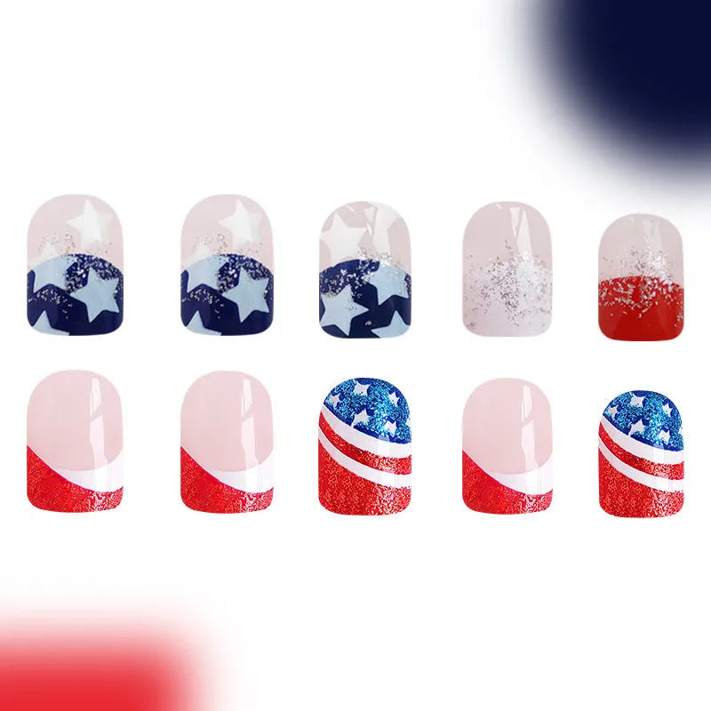 American flag star nail art stickers in red white blue Independence Day colours with XINGX pattern design