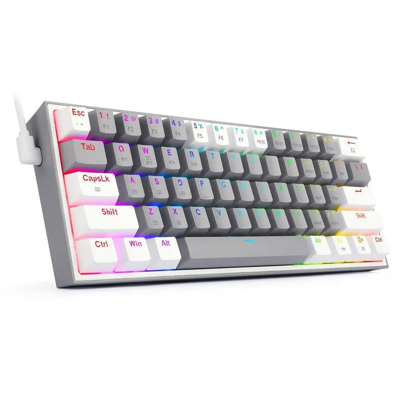 White pink mechanical keyboard with RGB lighting showing dual keycap design and multimedia controls